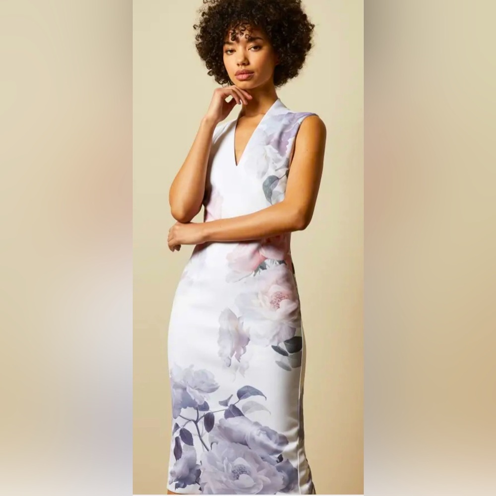 Ted Baker Sleeveless Marah Bouquet Bodycon Photo Realistic Floral Dress
